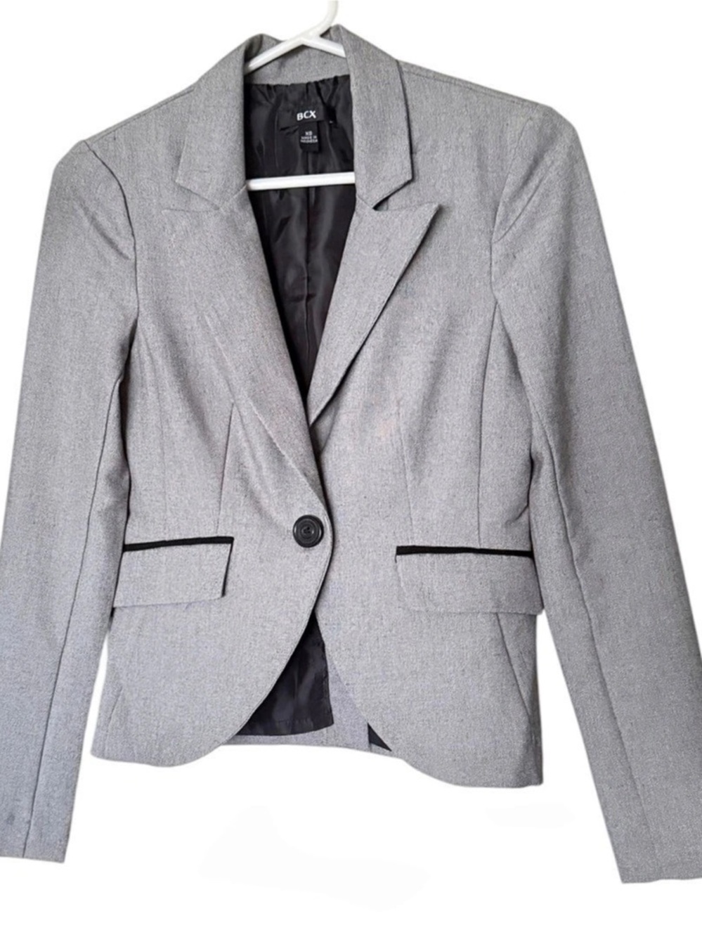BCX Structured Gray Blazer Single Button Front Closure Notched Lapels Sz XS